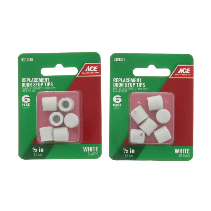 Ace Hardware 1/2" Rubber White Door Stop Tips ~ 2-Pack ~ 12 Tips Total