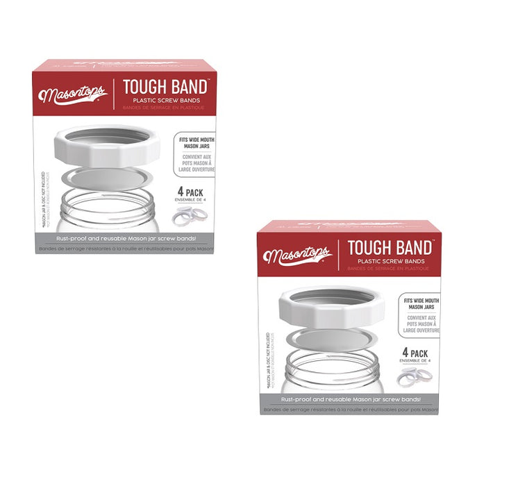 Masontops #TB4WWHT Tough Band Wide Mouth Canning Rings ~ 2-Pack ~ 8 Rings Total