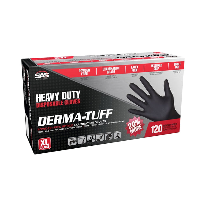 SAS #66584 Safety Derma-Tuff Nitrile Disposable Gloves X-Large Black Powder Free 120 pk