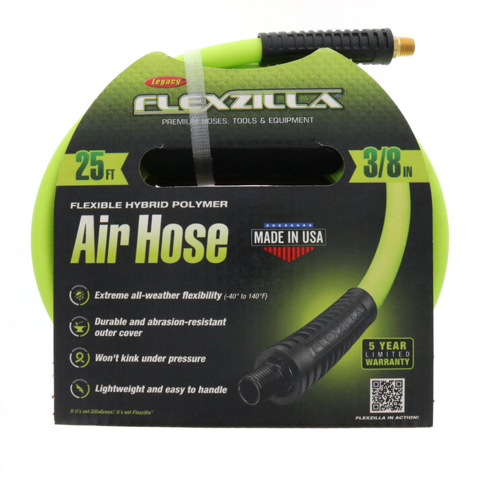 Flexzilla #HFZ3825YW2 25 ft. L X 3/8 in. D Hybrid Polymer Air Hose 300 psi Zilla Green