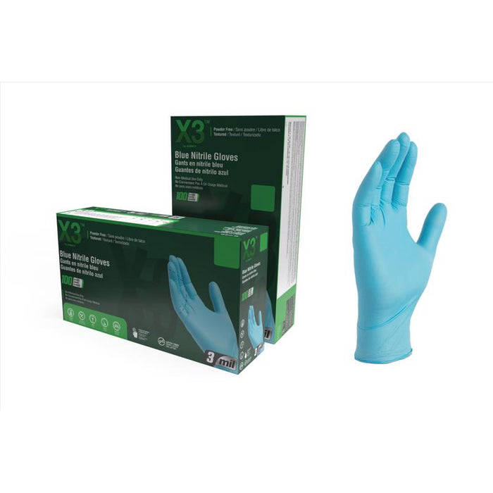 X3 #X346100 Nitrile Disposable Gloves Large Blue Powder Free 100 pk ~ 3-Pack