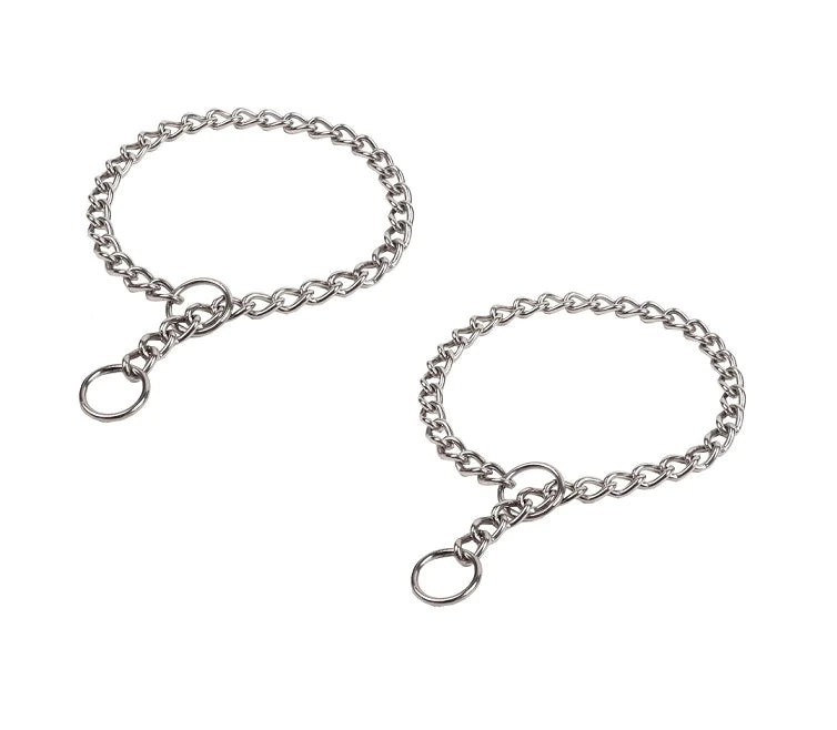 PDQ #12918 Steel Dog Choke Chain Collar Medium/Large 12"-18" ~ 2-Pack