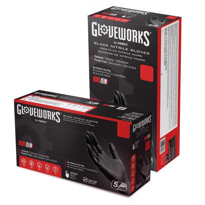 Gloveworks #GPNB46100 Nitrile Disposable Gloves Large Black Powder Free 100 pk ~ 3-Pack