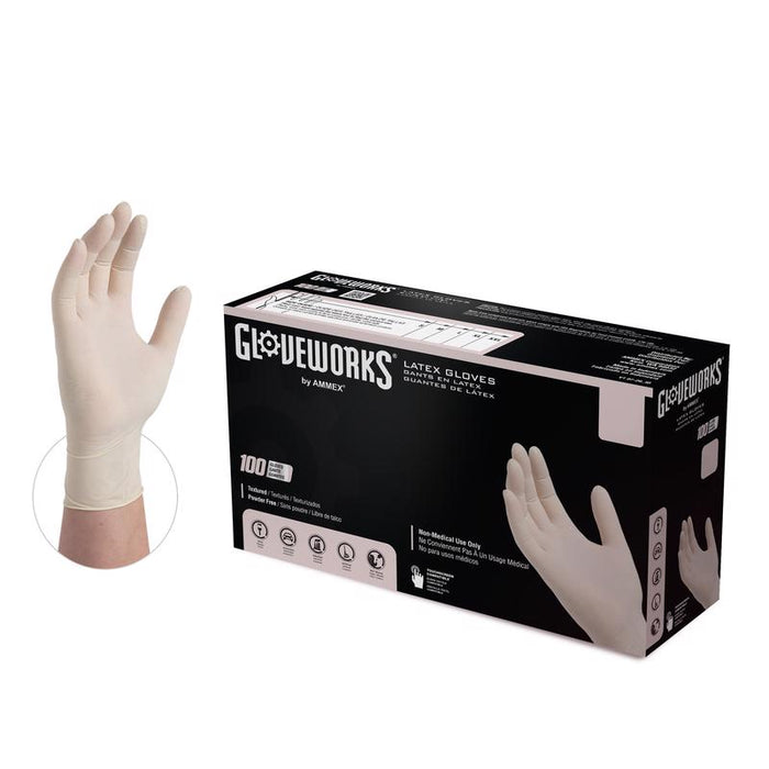 Gloveworks #TLF46100 Latex Disposable Gloves Large Ivory Powder Free 100 pk