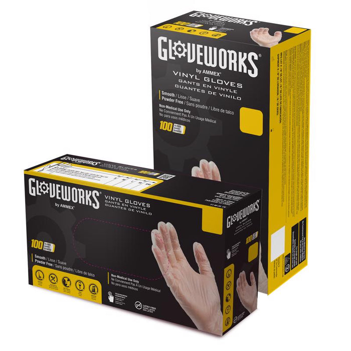 Ammex #IVPF48100 Gloveworks Vinyl Disposable Gloves X-Large Clear Powder Free 100 pk ~ 3-Pack