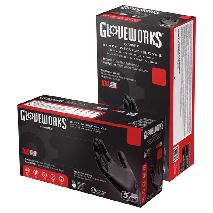 Gloveworks #GPNB42100 Nitrile Disposable Gloves Small Black Powder Free 100 pk ~ 3-Pack