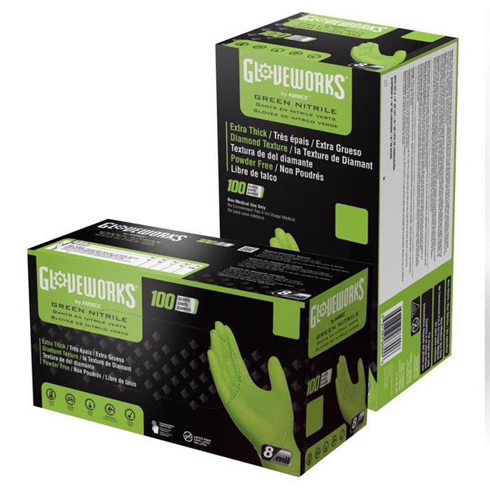 Gloveworks #GWGN44100 Nitrile Disposable Gloves Medium Green Powder Free 100 pk ~ 3-Pack