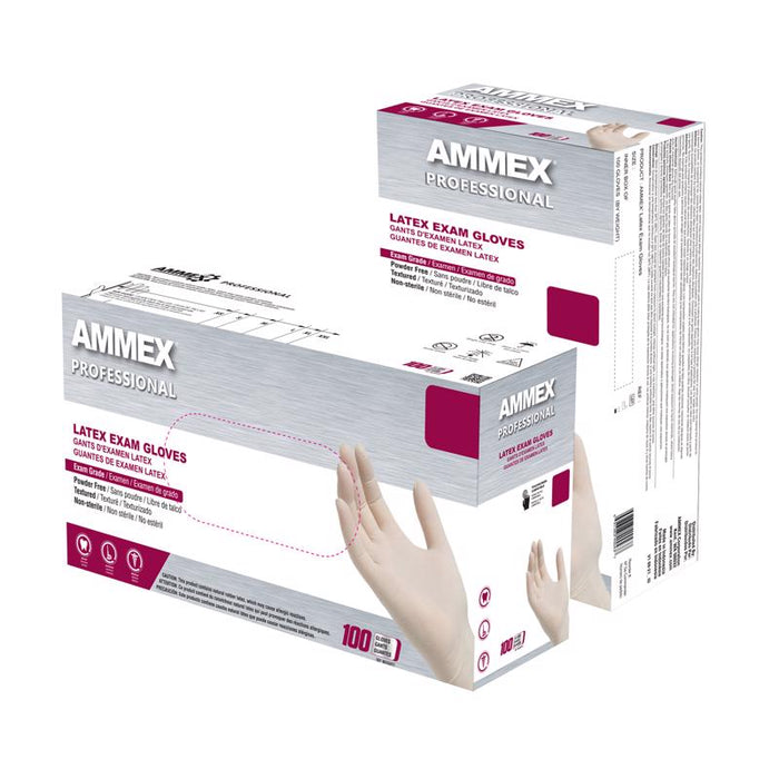 AMMEX #GPPFT42100 Professional Latex Disposable Gloves Small Ivory Powder Free 100 pk ~ 3-Pack