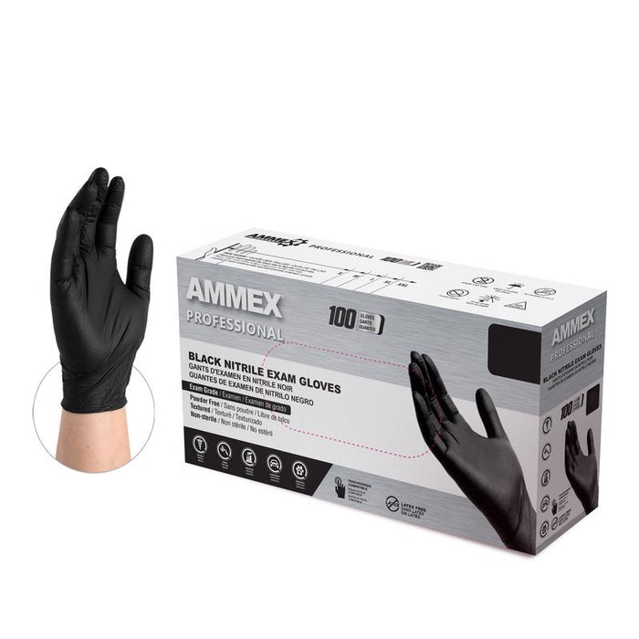 AMMEX #ABNPF48100 Professional Nitrile Disposable Exam Gloves X-Large Black Powder Free 100 pk ~ 3-Pack