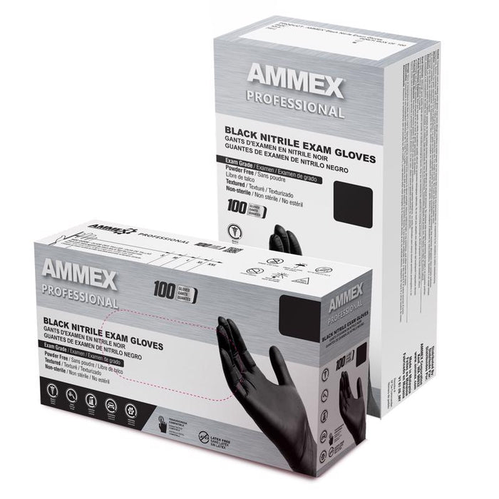 AMMEX #ABNPF46100 Professional Nitrile Disposable Exam Gloves Large Black Powder Free 100 pk