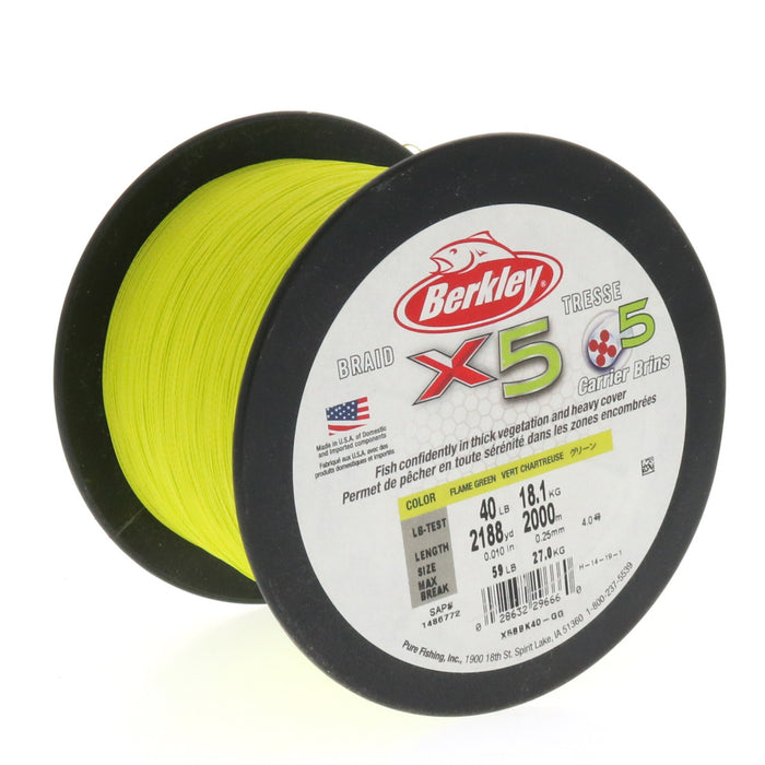 Berkley #X5BBK40-GG  x5 Braided Fishing Line 2188yds 40lbs Flame Green