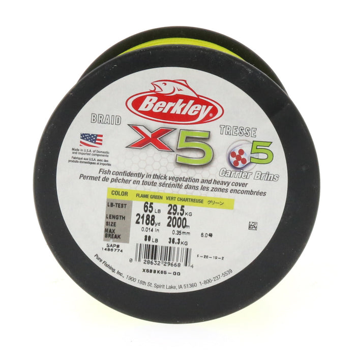 Berkley #X5BBK65-GG X5 Braided Fishing Line 65lb 2188yds Flame Green