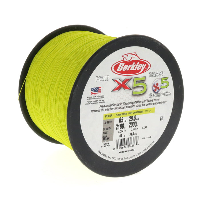 Berkley #X5BBK65-GG X5 Braided Fishing Line 65lb 2188yds Flame Green