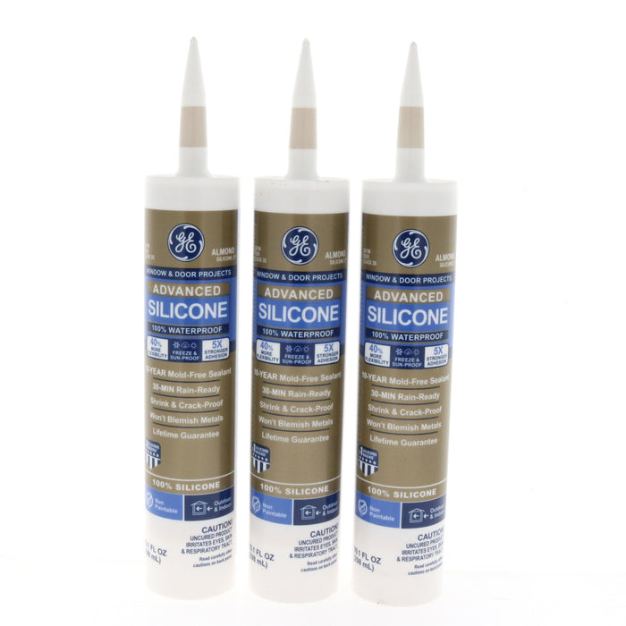 GE #2813667 Advanced Almond Silicone 2 Window and Door Caulk Sealant 10.1 oz ~ 3-Pack