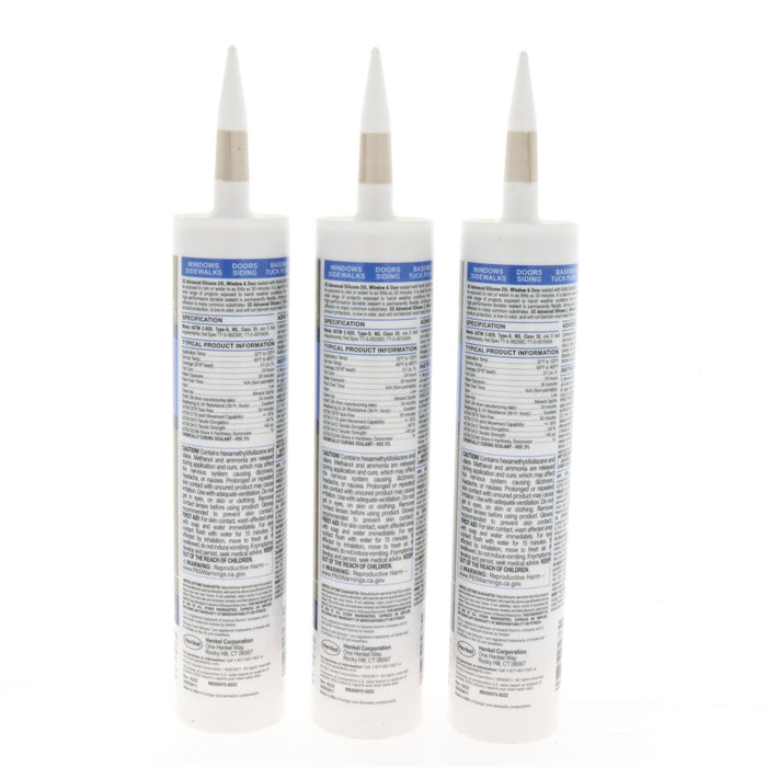 GE #2813667 Advanced Almond Silicone 2 Window and Door Caulk Sealant 10.1 oz ~ 3-Pack