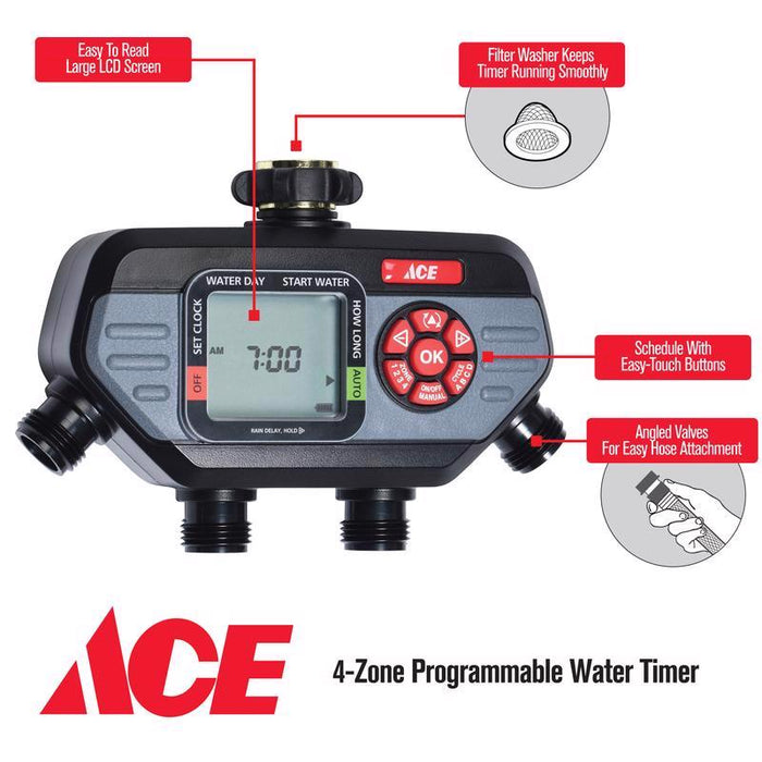 Ace #A73280-ADI HydroLogic Programmable 4 Zone Digital Water Timer