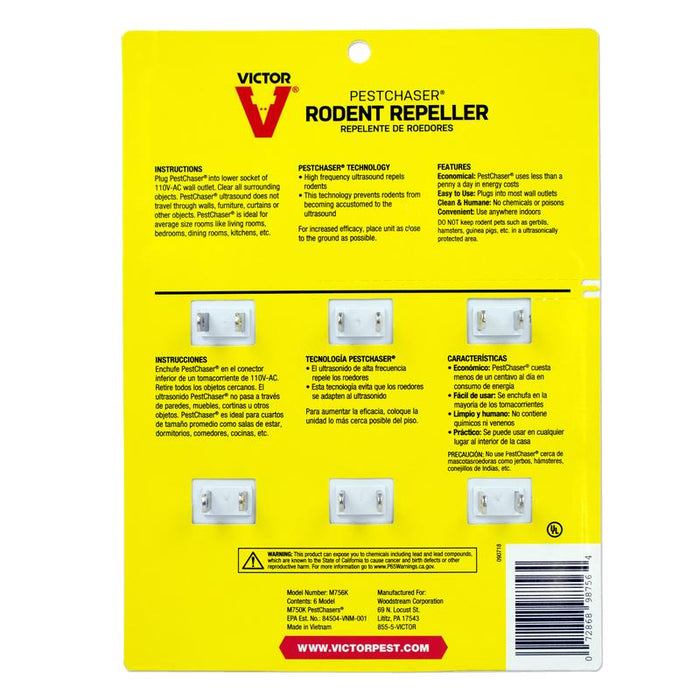 Victor #M756K PestChaser Plug-In Electronic Pest Repeller For Rodents 6 pk