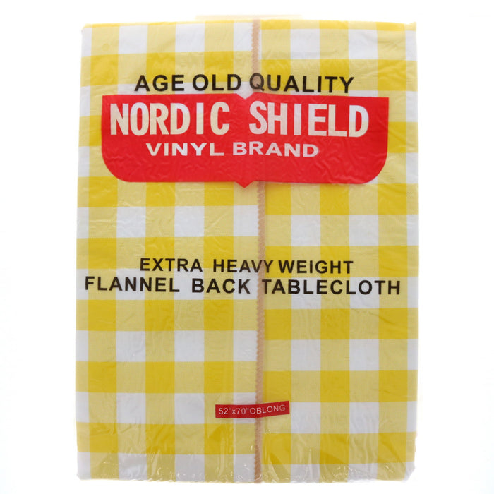 Nordic Shield Vinyl Extra Heavy Weight Flannel Back Tablecloth Yellow Checkered 52"x70" Oblong ~ 2-Pack