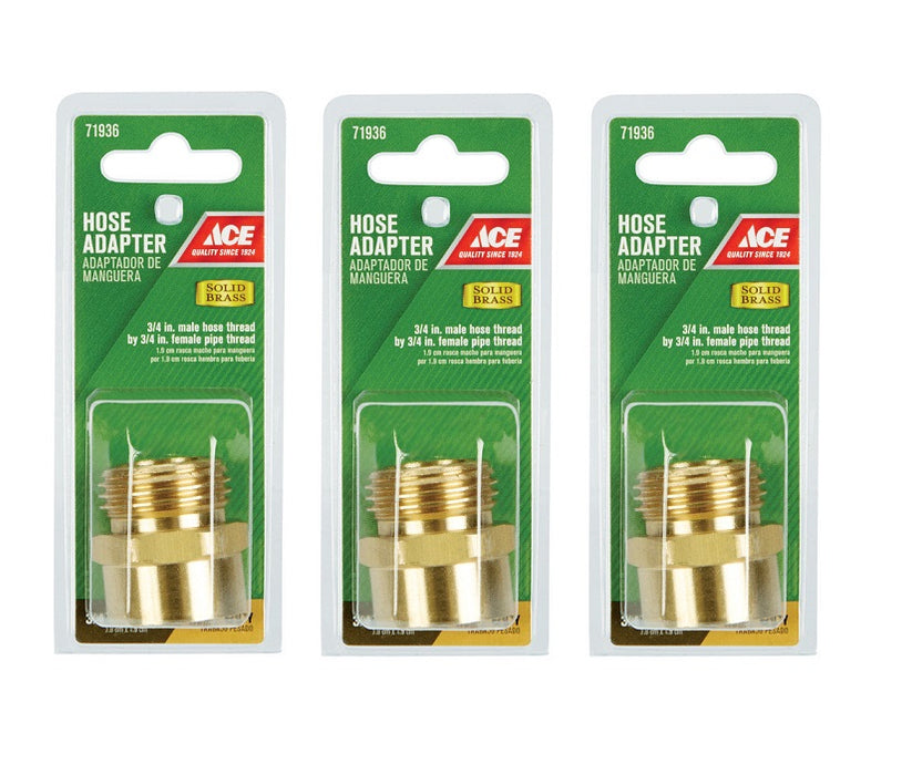 Ace Hardware #GT3051A 3/4 in. MHT x 3/4 in. FPT in. Brass Threaded Male/Female Hose Coupling ~ 3-Pack