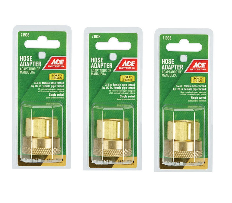 Ace Hardware #GT3081A 3/4 in. FHT x 1/2 in. Female in. Brass Threaded Female Hose Adapter ~ 3-Pack