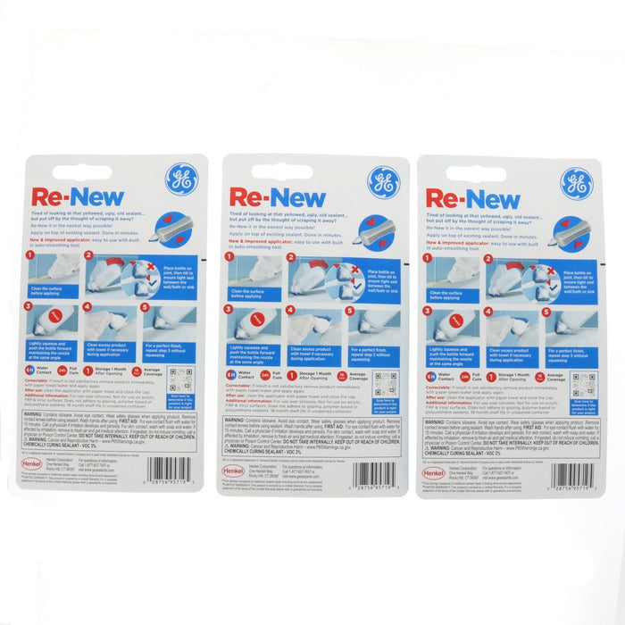 GE Re-New White Silicone Kitchen and Bath Caulk Sealant 2.7 oz ~ 3-Pack