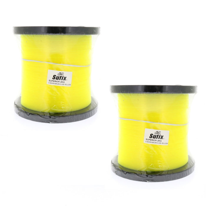 Sufix #650-125 Superior Monofilament Fishing Line 25lbs 9440yds Hi Vis Yellow ~ 2-Pack