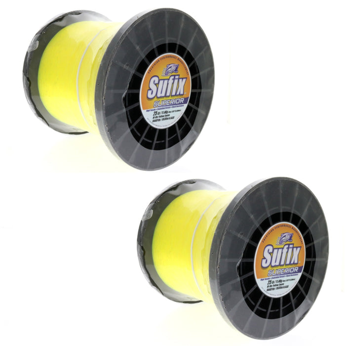 Sufix #650-125 Superior Monofilament Fishing Line 25lbs 9440yds Hi Vis Yellow ~ 2-Pack