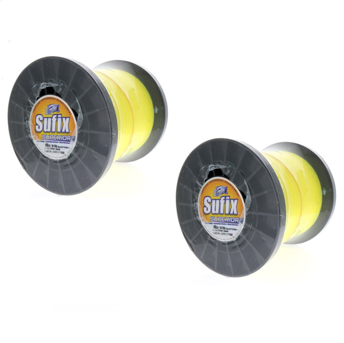 Sufix #650-140 Superior Monofilament Fishing Line 40lbs 6550yds Hi Vis Yellow ~ 2-Pack