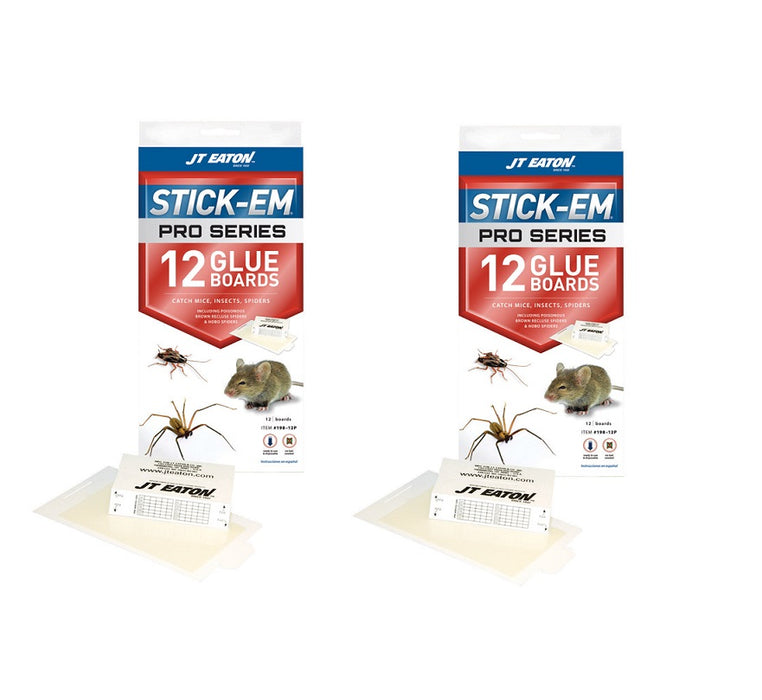 JT Eaton #198-12P Stick-Em Pro Series Glue Board Trap For Insects/Mice/Spiders ~ 2-Pack ~ 24 Boards Total