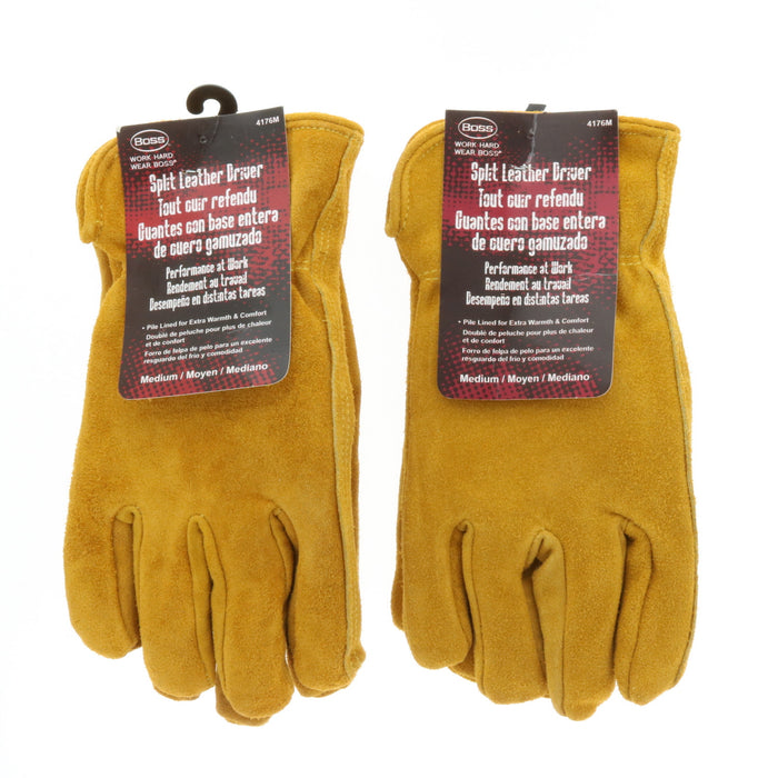 Boss #4176M Split Leather Driver Glove Medium ~ 2-Pack