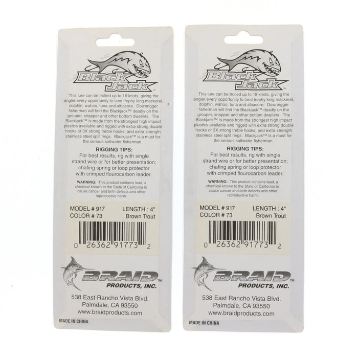 Braid #917 Black Jack 4" Brown Trout Bait Lure ~ 2-Pack