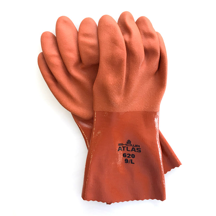 Atlas #620L-09.RT Unisex Indoor/Outdoor Chemical Gloves Orange L ~ 6-Pack