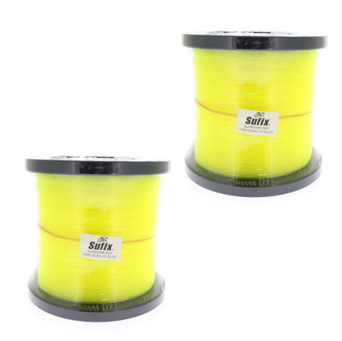 Sufix #650-300 Superior Monofilament Fishing Line 100lbs 2405yds Hi Vis Yellow ~ 2-Pack