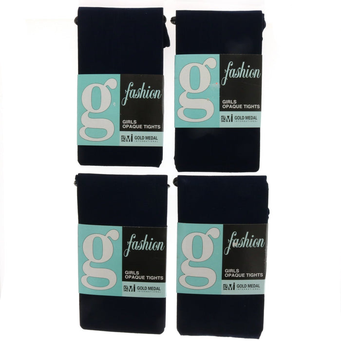 Gold Medal Hosiery #280AST Girl's Opaque Tights Navy Blue ~ 4-Pack