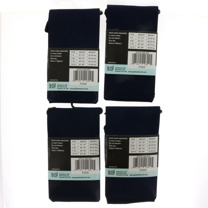 Gold Medal Hosiery #280AST Girl's Opaque Tights Navy Blue ~ 4-Pack