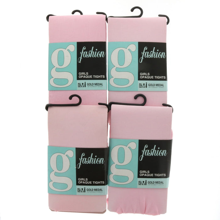 Gold Medal Hosiery #280AST Girl's Opaque Tights Pink ~ 4-Pack