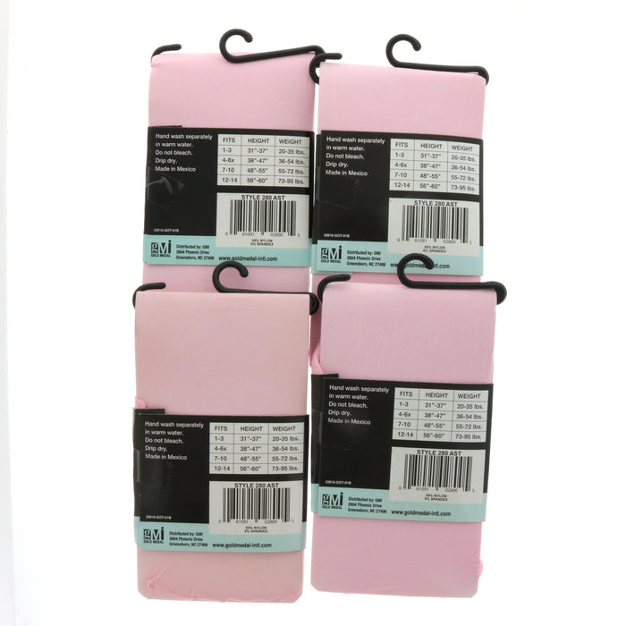 Gold Medal Hosiery #280AST Girl's Opaque Tights Pink ~ 4-Pack