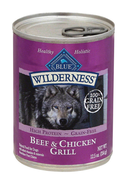 Blue Buffalo Wilderness All Ages Beef and Chicken Dog Food Grain Free 12.5 oz ~ 12-Pack