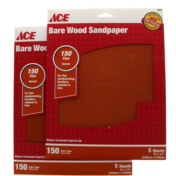 Ace Hardware #19802 Bare Wood 9 In. x 11 In. 150 Grit Fine Sandpaper ~ 2-Pack ~ 10 Sheets Total