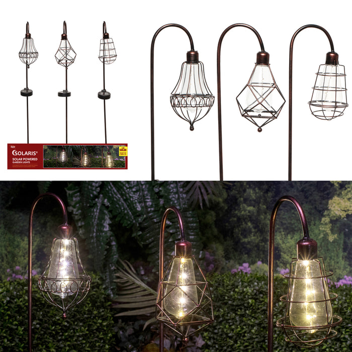 Alpine #QLP875A Solalris Bronze Glass/Iron 33 in. H Edison Bulb Solar Garden Stake ~ 3-Pack