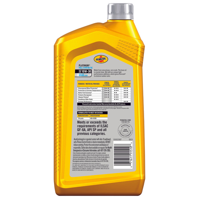 Pennzoil #550022687 Platinum 10W-30 4-Cycle Synthetic Motor Oil 1 qt ~ 6-Pack