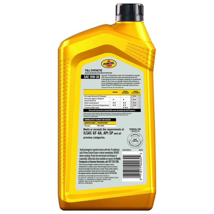 Pennzoil #550058603 10W-30 Gasoline Synthetic Motor Oil 1 qt ~ 6-Pack