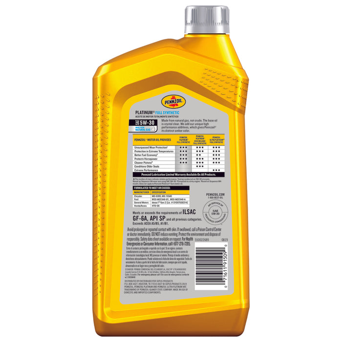 Pennzoil #550022689 Platinum 5W-30 Synthetic Motor Oil 1 qt ~ 6-Pack