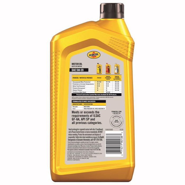 Pennzoil #550035002 5W-20 4-Cycle Synthetic Blend Motor Oil 1 qt ~ 6-Pack