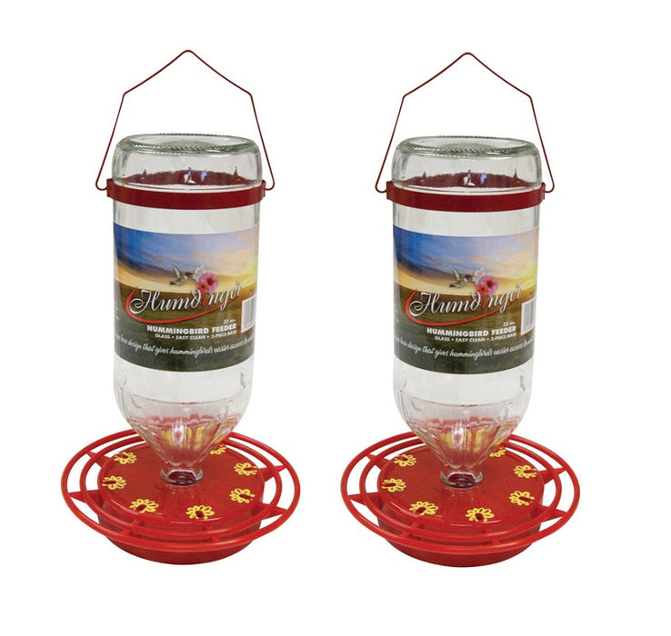 Humdinger #105 Hummingbird 32oz Glass Bottle Nectar Feeder ~ 2-Pack