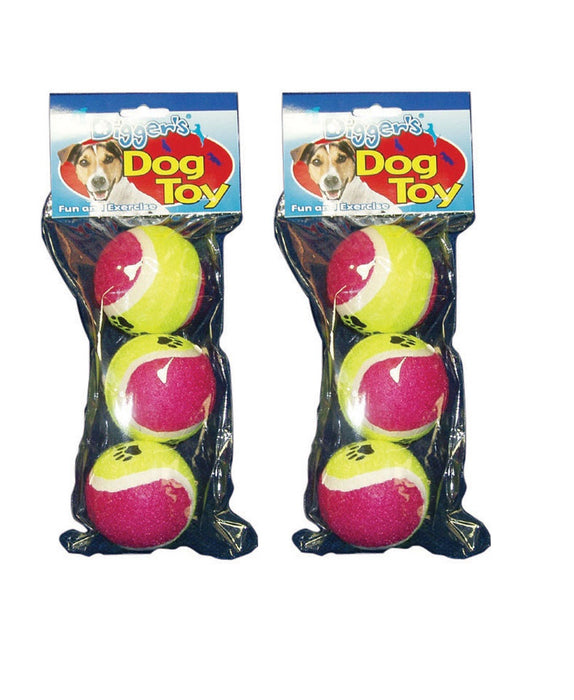 Boss Pet #A08225 Digger's Multicolored 3 Rubber Pet Tennis Balls Large ~ 2-Pack ~ 6 Balls Total