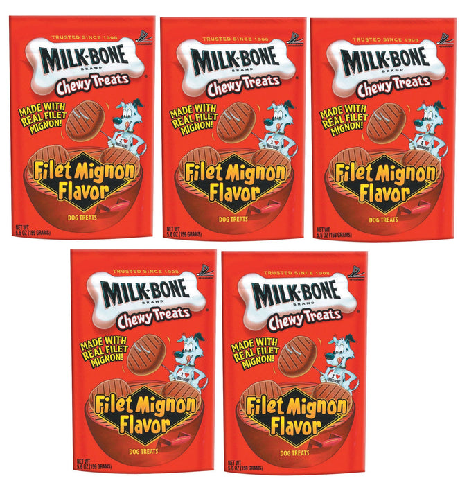 Milk-Bone #64490011 Chewy Treats Filet Mignon Flavor Biscuit For Dogs 5.6 oz Bags ~ 5-Pack