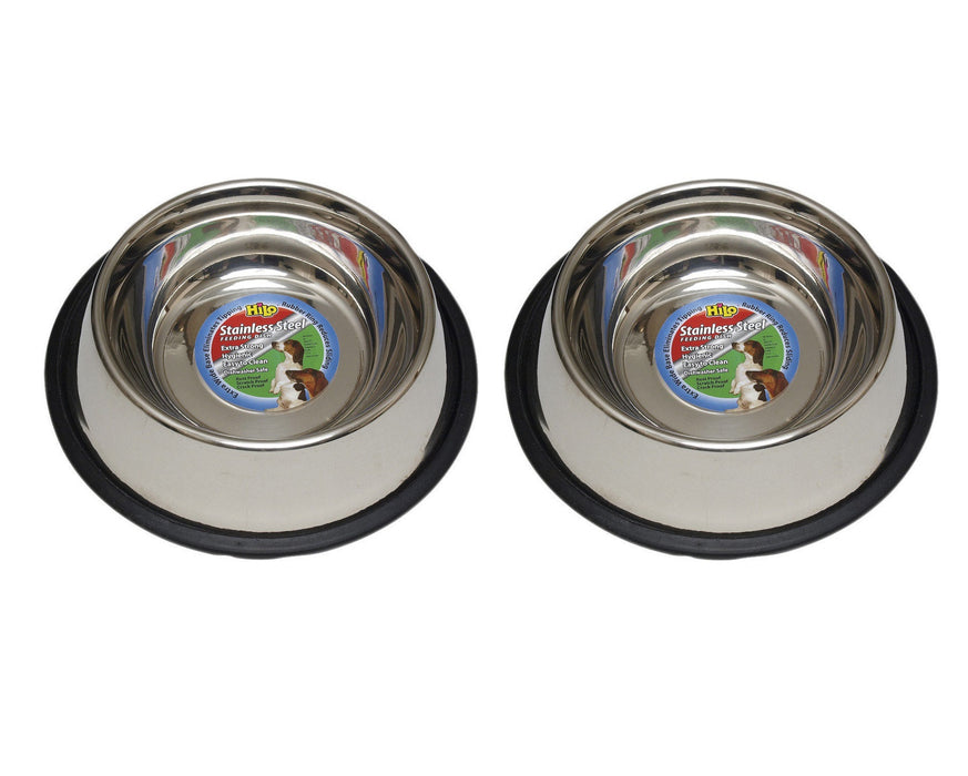 Hilo #ZW142 16 Silver Non-Skid Stainless Steel 16 oz Pet Dish For Dog ~ 2-Pack