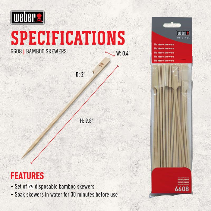 Weber #6608 Bamboo Skewer 9.8 in. Long X 0.4 in. Wide ~ 3-Pack ~ 75-Piece Set