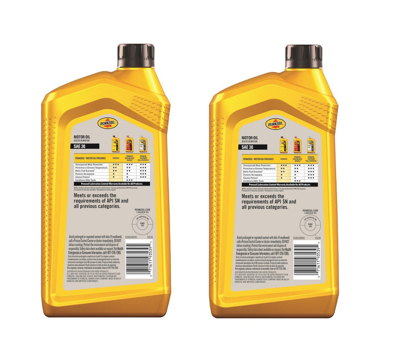 Pennzoil #550034991 SAE 30 4-Cycle Heavy Duty Motor Oil  ~ 2-Pack ~ 2 qts Total